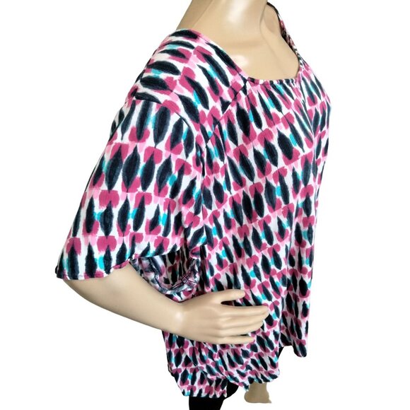 Lane Bryant Plus Size 34/36 Multicolor Abstract Pattern Top Short Sleeve Blouse - Picture 4 of 7